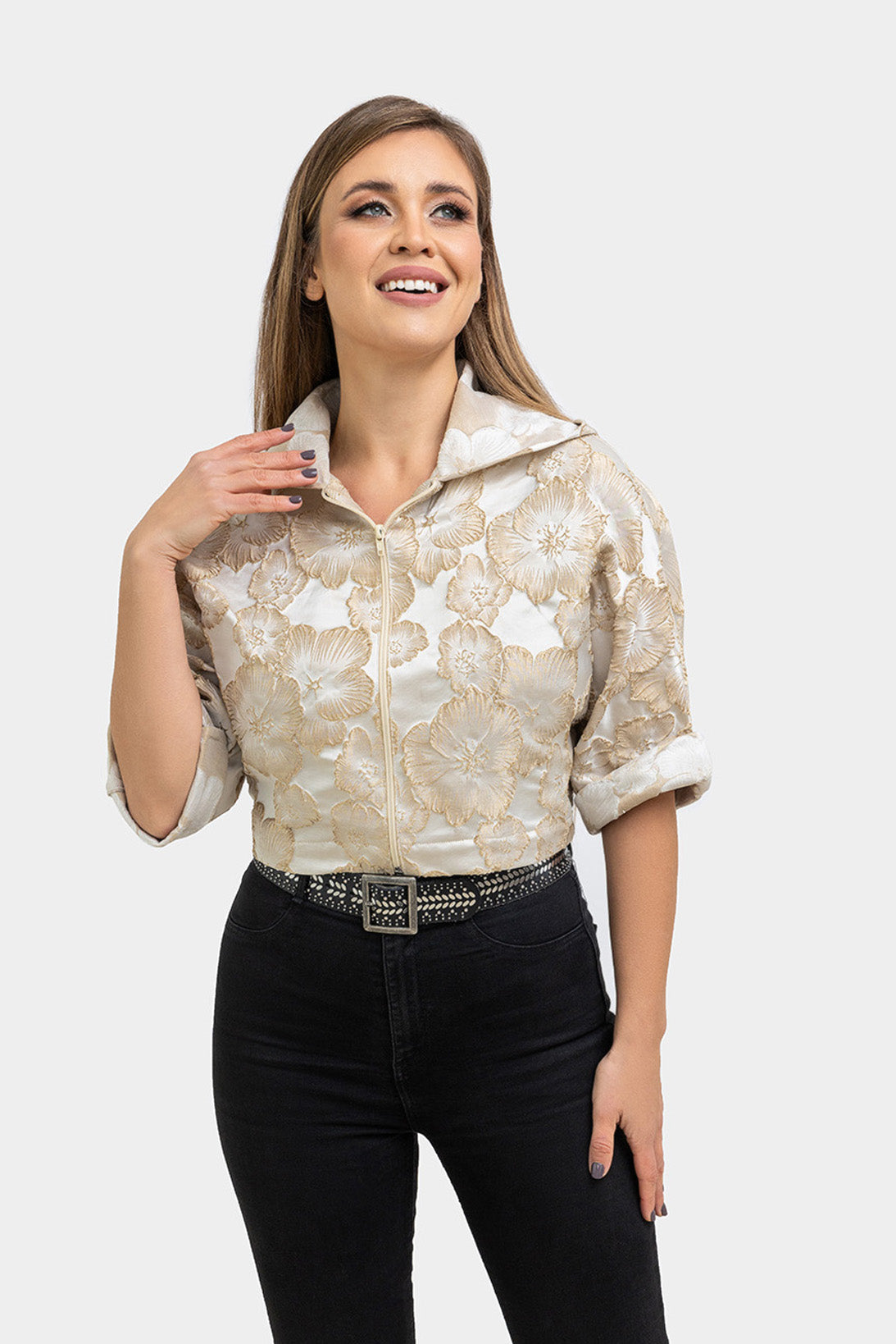 Champagne Floral Hooded Jacket