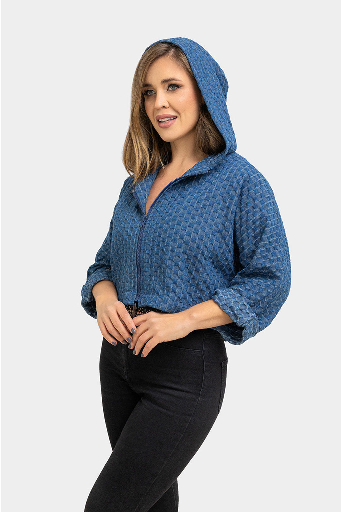 Tonal Check Hooded Jacket
