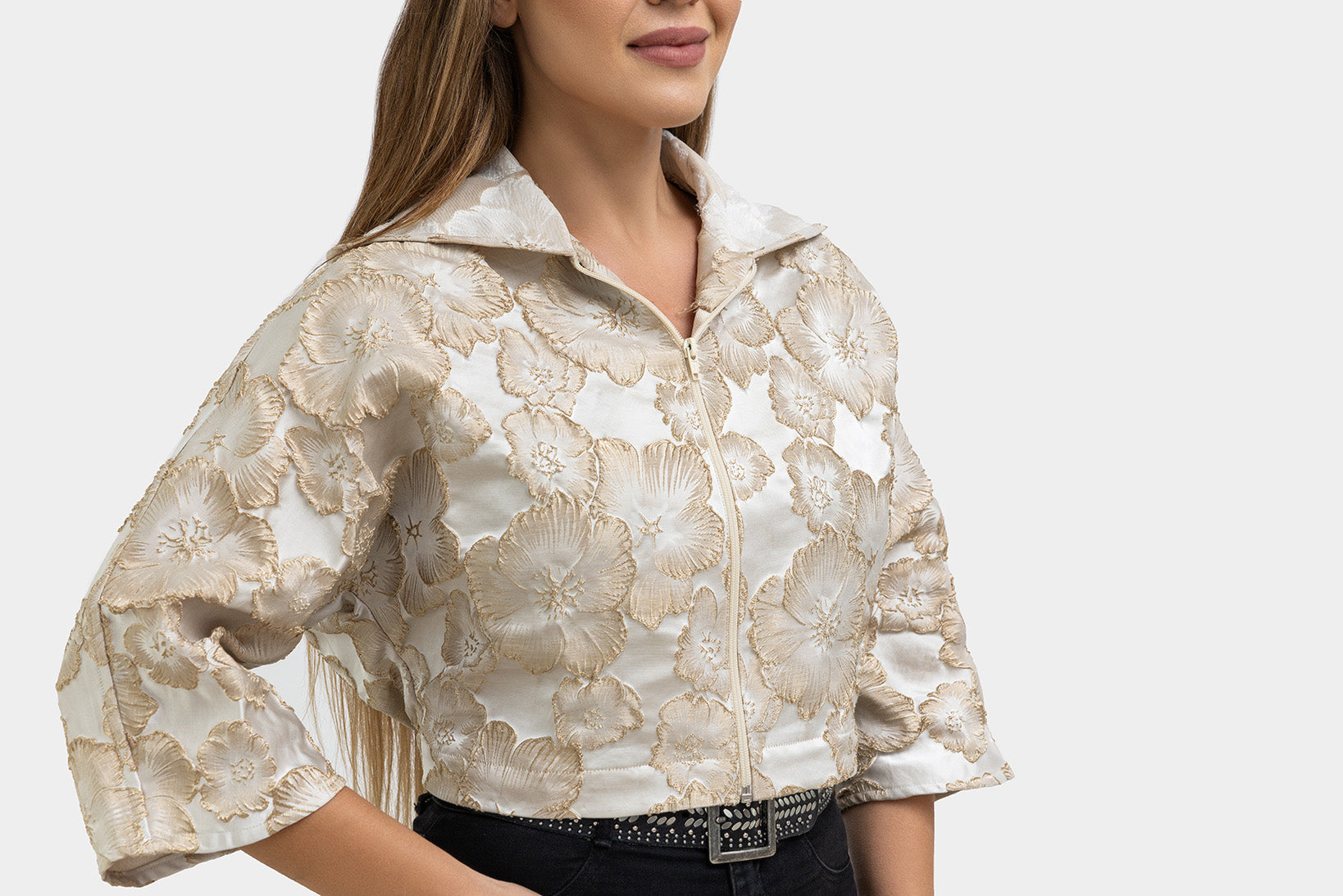 Champagne Floral Hooded Jacket